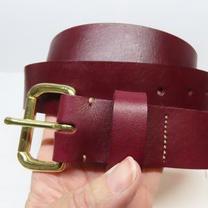 39" Burgundy 100% cowhide full grain leather belt handmade plain brass buckle P